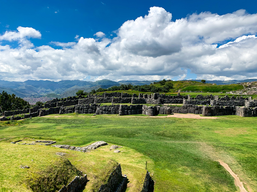 Saqsayhuaman Archaeological Park, Cusco Tourist Ticket, Cusco Boleto Turistico, Inca Ruins, grass, terraces, stones, Cusco city, clouds, sky, top tourist attractions in Cusco