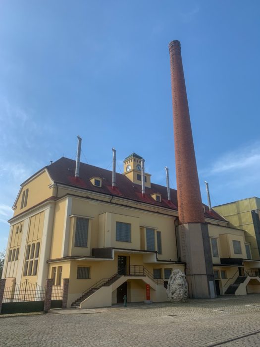 Pilsner Urquell, brewery, stack, building, clock tower, sky, Pilsen, Plzeň, day trips from Prague