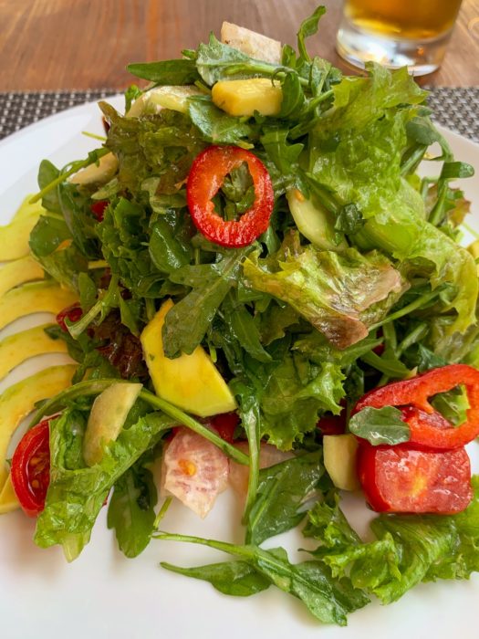 salad, beer glass, avocado, pepper, plate, Heart of Batumi, where to eat in Batumi