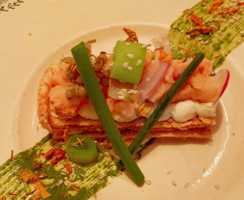 main course at Barbarestan, best places to eat in Tbilisi, plate, food that is art, garnish, plate
