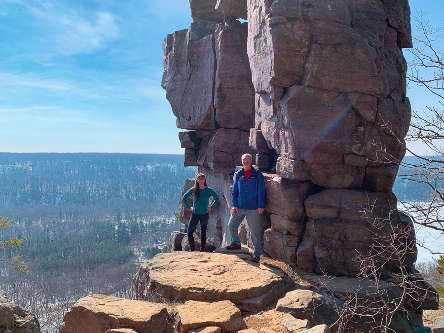 Devil's Lake State Park, Devil's Doorway in Devil's State Park, rocks, people, trees, clouds, sky