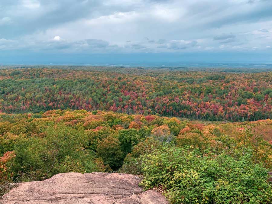 Saint Peters Dome, Wisconsin, fall colors, hiking trails in Northern Wisconsin, clouds, sky