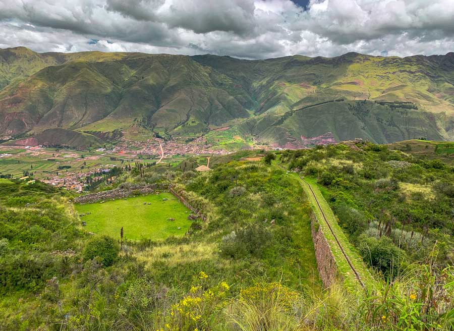 Tipon, Tipón Archaeological Park, Inca ruins, terrace, grass, mountain, trees, clouds, sky, day trips from Cusco, Inca Canal, viewpoint, Cusco Tourist Ticket Circuit II