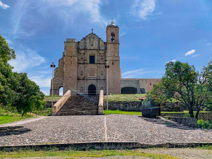 Santo Domingo Yanhuitlán church, convento, Mixteca region in Oaxaca, sky, clouds, trees