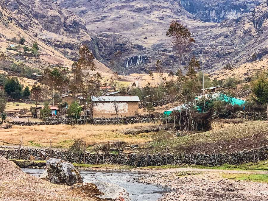 Quiswarani, seven waterfalls, cascada 7, Lares valley hike, village, stream, mountain