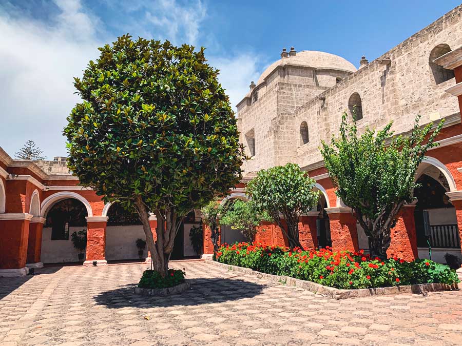 Santa Catalina Monastery, things to do in Arequipa, walkway, tourist attractions in peru, famous landmarks in peru, arequipa highlights, terrace, tree, what to see in arequipa peru