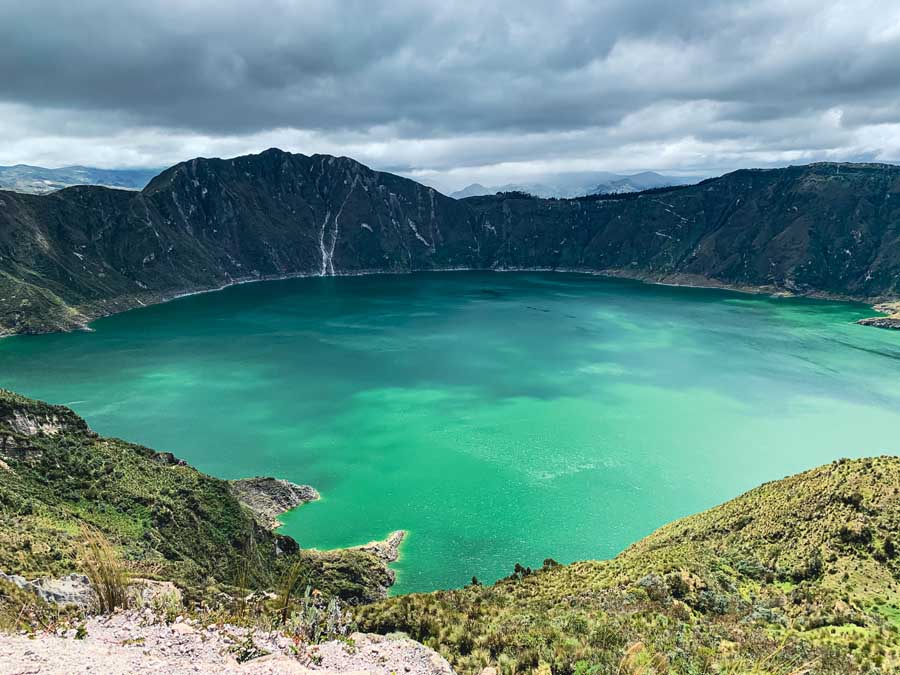 hiking Quilotoa Loop, Quilotoa Lake, Laguna Quilotoa, grass, crater lake ecuador, mountains, clouds, sky