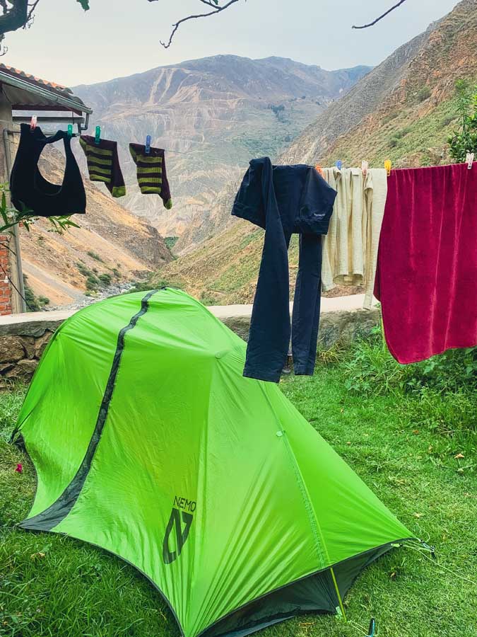 casa de virginia, where to sleep in colca canyon, tent, clothes, garden, views of colca river, colca canyon trek without a tour