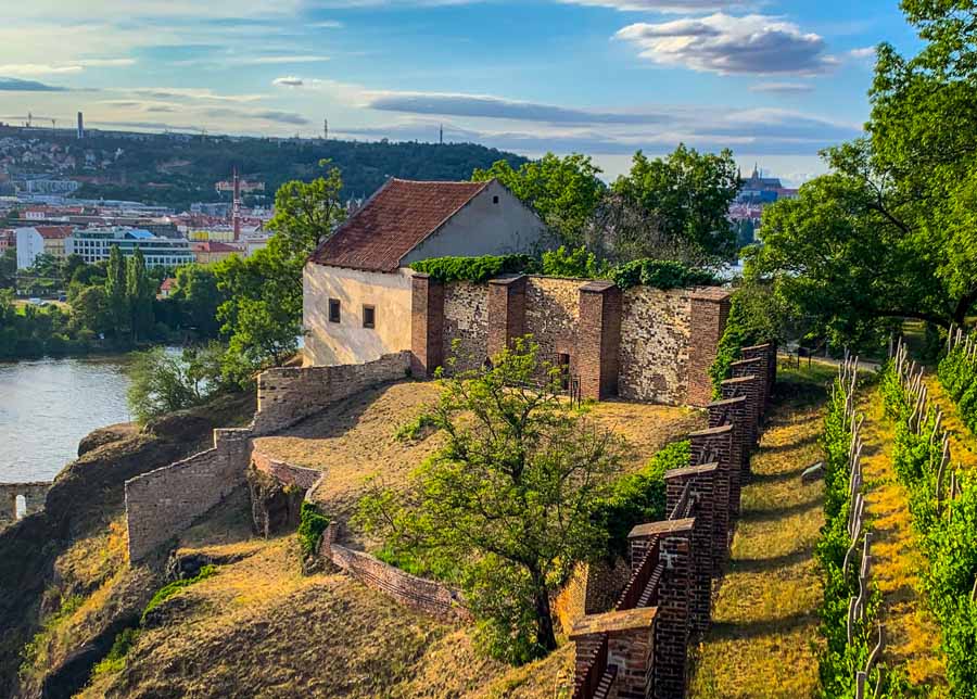 Vyšehrad, fortress, vineyards, sunset, Prague castle